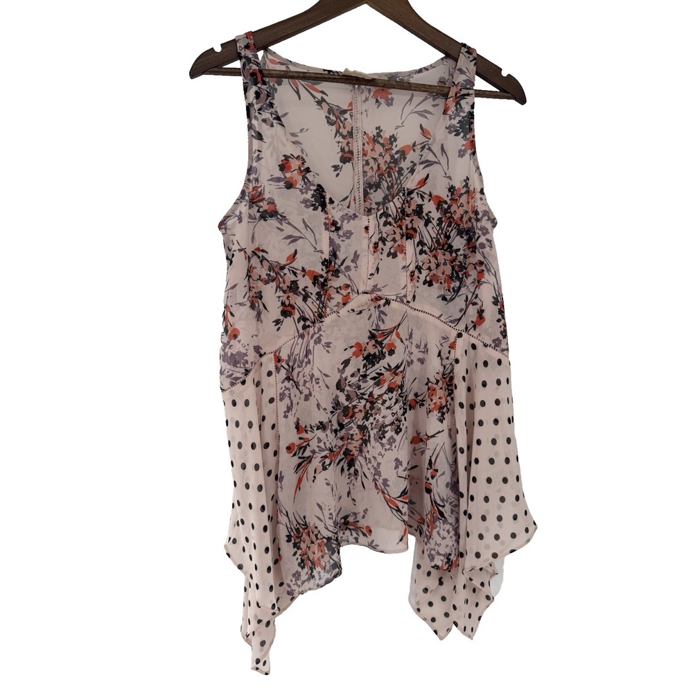 Anthropologie Vanessa Virginia floral‎ dots patchwork asymmetrical sheer artsy S
